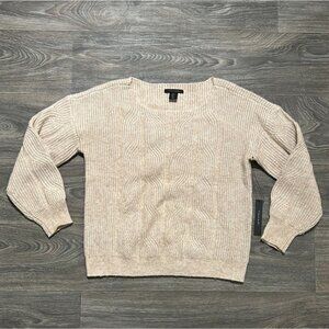 NWT Tahari Chunky Cable Knit Sweater Large Oatmeal Tan Neutral Preppy Academia